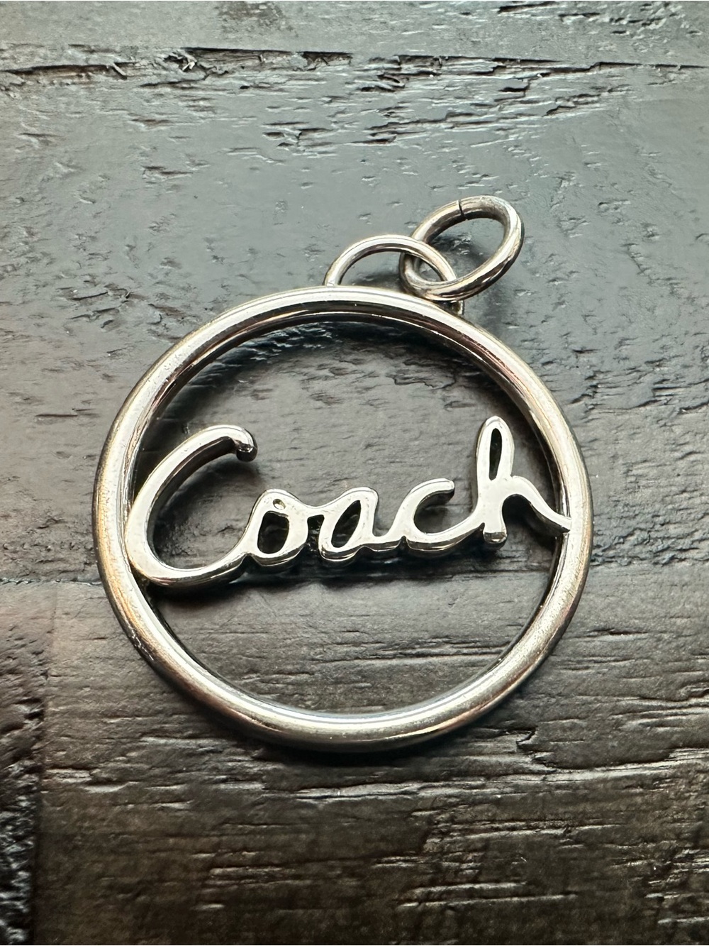 Coach Y2K Silver Script Logo Key Ring Charm